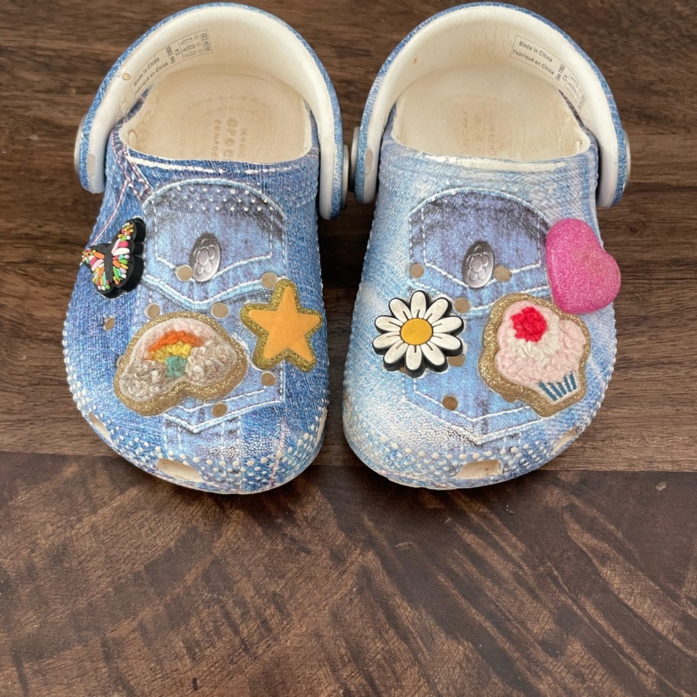 CROCS Kids Blue Slippers with Colorful Jibbitz